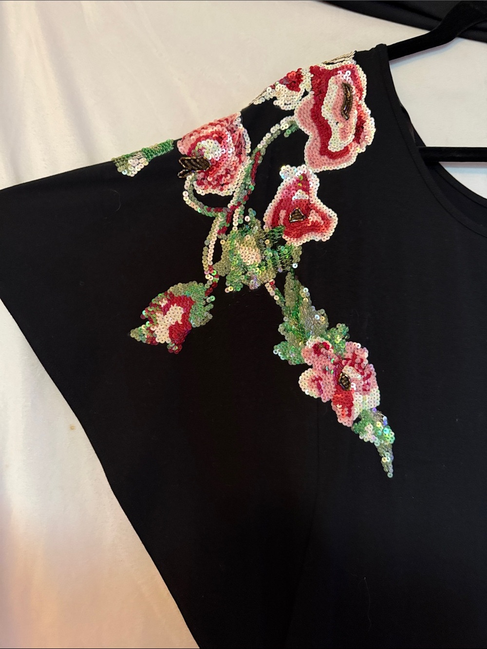 Cache Black One-Shoulder Dress with Pink & Green Floral Beading - Picture 3 of 5